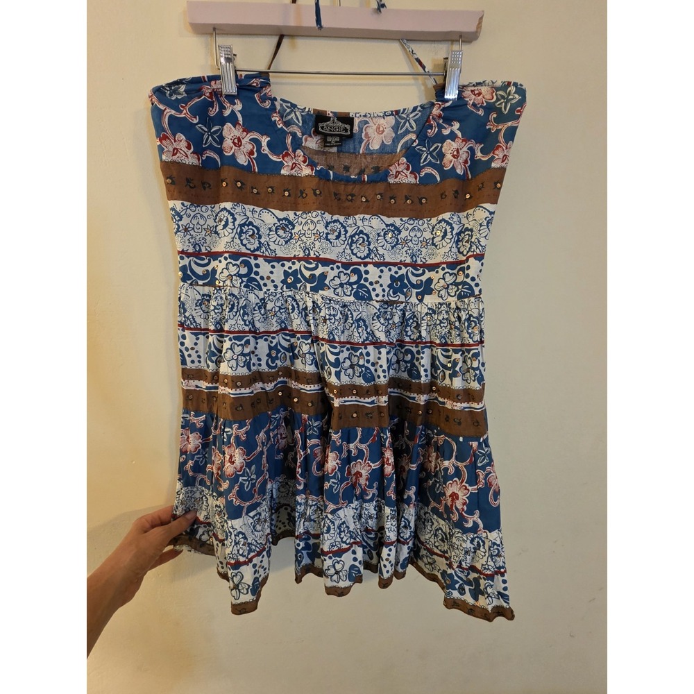 ANGIE‎ Women's Size Large Cotton Bpho Multicolor Floral Tie Neck  Halter Top